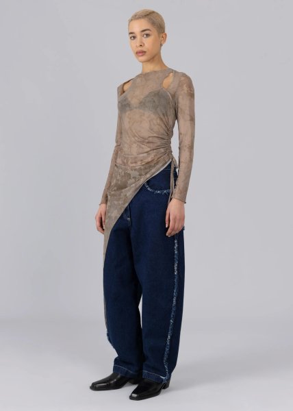画像6: 【40%OFF】［ESTHE］Cut-Out Mesh Asymmetric Top  カットアウトアシンメトリートップ - Brown Moonstone (6)