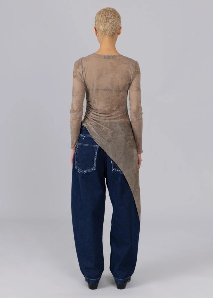 画像7: 【40%OFF】［ESTHE］Cut-Out Mesh Asymmetric Top  カットアウトアシンメトリートップ - Brown Moonstone (7)