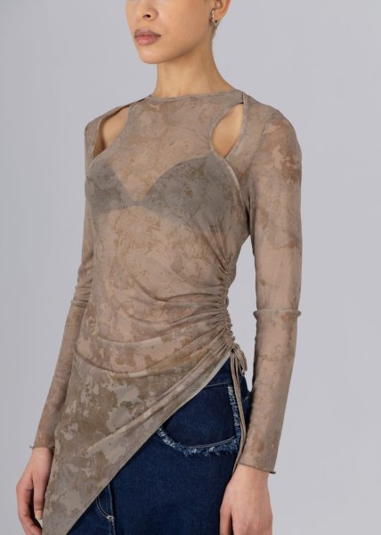 画像4: 【40%OFF】［ESTHE］Cut-Out Mesh Asymmetric Top  カットアウトアシンメトリートップ - Brown Moonstone (4)