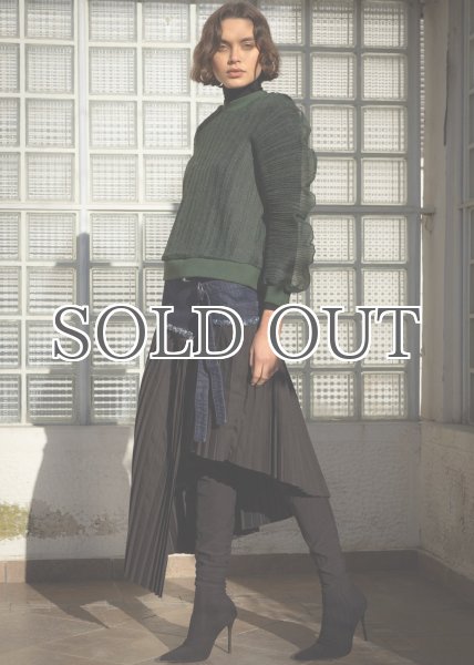 画像8: ESTHE - Pleated Asymmetric Wool and Denim Midi Skirt  デニム x プリーツスカート - Navy/Black (8)