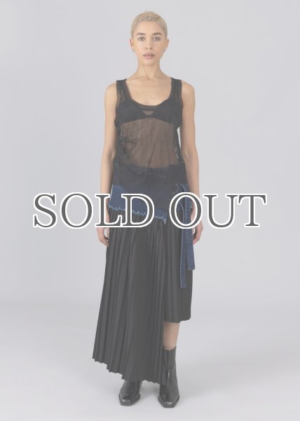 画像2: ESTHE - Pleated Asymmetric Wool and Denim Midi Skirt  デニム x プリーツスカート - Navy/Black (2)