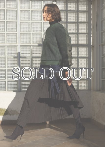 画像9: ESTHE - Pleated Asymmetric Wool and Denim Midi Skirt  デニム x プリーツスカート - Navy/Black (9)