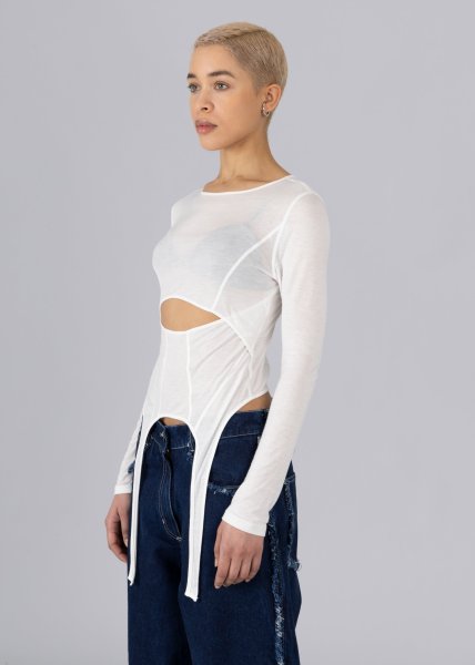 画像2: ESTHE - Layered Cut-Out Jersey Top  レイヤードカットアウトトップ - Off White (2)