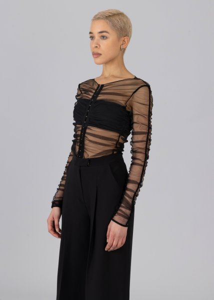 画像3: ESTHE - Fully Gathered Tulle Bodysuit ギャザーチュールボディスーツ - Black (3)