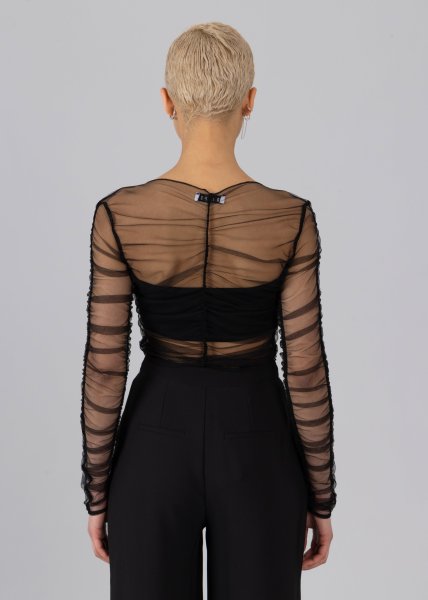 画像4: ESTHE - Fully Gathered Tulle Bodysuit ギャザーチュールボディスーツ - Black (4)