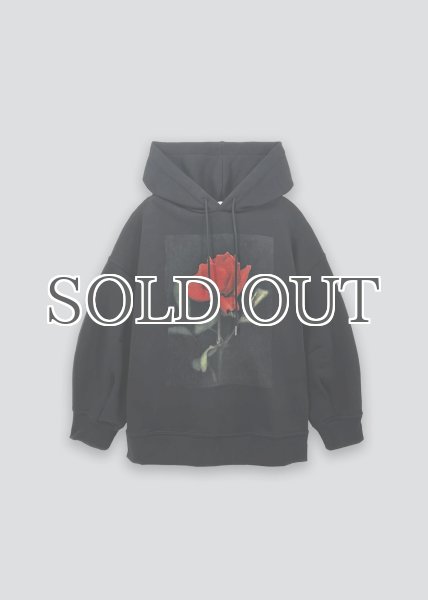 画像3: ［ESTHE］Rose Print Cotton Hoodie - Black (3)