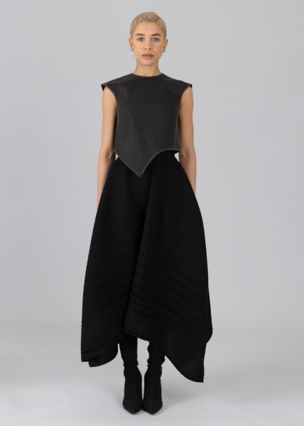 画像2: 【40%OFF】［ESTHE］Asymmetrical Pleated Skirt  アシンメトリープリーツスカート - Black (2)