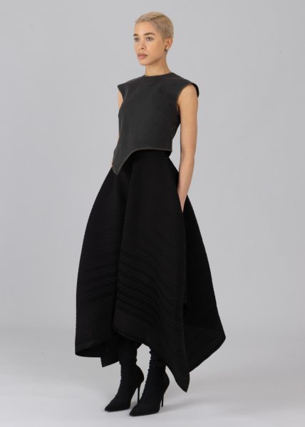 画像3: 【40%OFF】［ESTHE］Asymmetrical Pleated Skirt  アシンメトリープリーツスカート - Black (3)