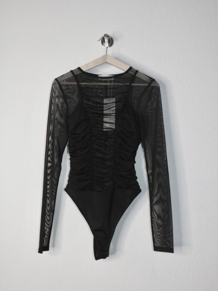 画像6: 【30%OFF】［ESTHE］Gathered Mesh Long Sleeve Bodysuit  ギャザーメッシュボディスーツ - Black (6)