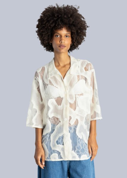 画像6: 【40%OFF】［ESTHE］OVER SIZED SHEER LACE SHIRT  オーバーサイズシアーシャツ - CREAM WHITE (6)