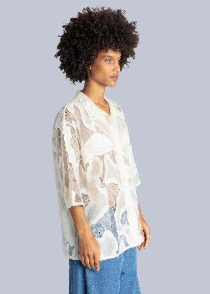 画像7: 【40%OFF】［ESTHE］OVER SIZED SHEER LACE SHIRT  オーバーサイズシアーシャツ - CREAM WHITE (7)