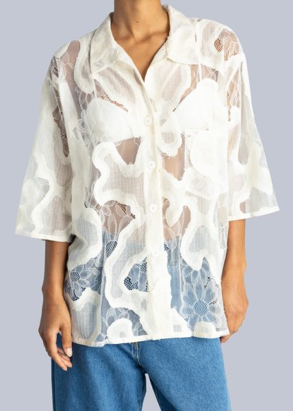 画像4: 【40%OFF】［ESTHE］OVER SIZED SHEER LACE SHIRT  オーバーサイズシアーシャツ - CREAM WHITE (4)