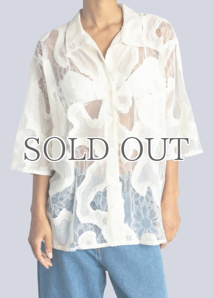 画像4: ［ESTHE］OVER SIZED SHEER LACE SHIRT- CREAM WHITE (4)
