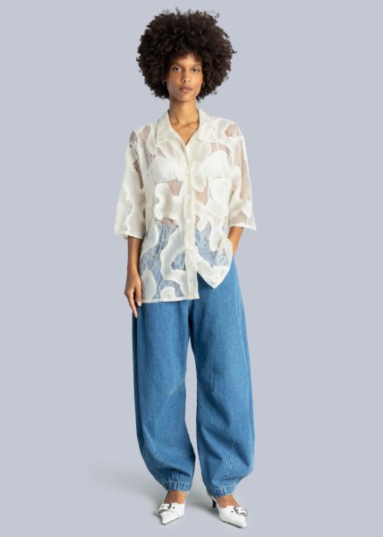 画像9: 【40%OFF】［ESTHE］OVER SIZED SHEER LACE SHIRT  オーバーサイズシアーシャツ - CREAM WHITE (9)