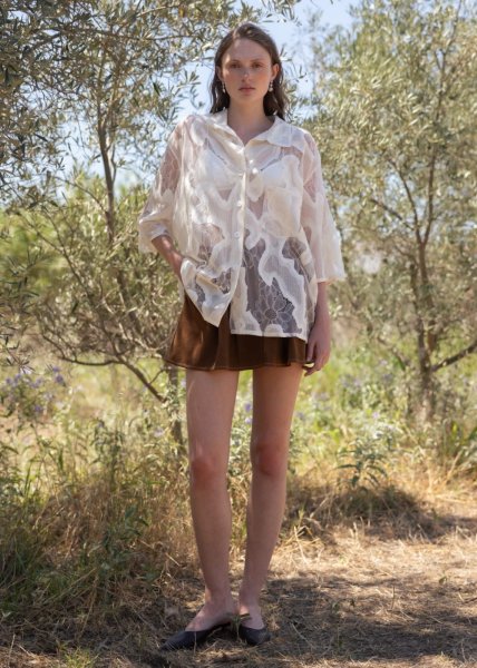 画像3: 【40%OFF】［ESTHE］OVER SIZED SHEER LACE SHIRT  オーバーサイズシアーシャツ - CREAM WHITE (3)