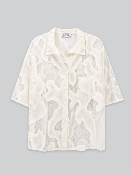画像1: 【40%OFF】［ESTHE］OVER SIZED SHEER LACE SHIRT  オーバーサイズシアーシャツ - CREAM WHITE (1)