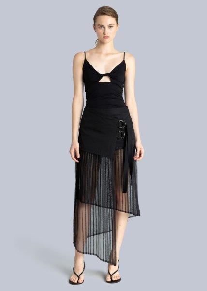 画像3: ESTHE - PLEATED ASYMMETRIC MIDI SKIRT  アシンメトリーラップスカート - BLACK (3)
