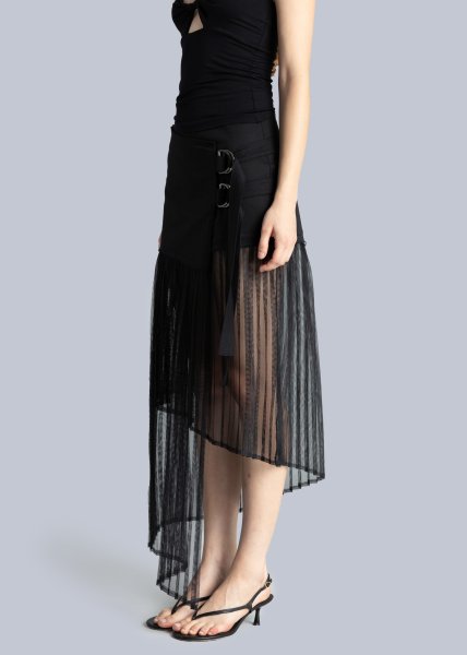 画像4: ESTHE - PLEATED ASYMMETRIC MIDI SKIRT  アシンメトリーラップスカート - BLACK (4)