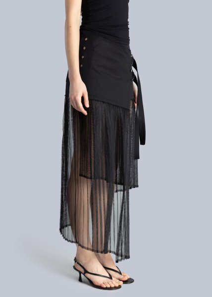 画像6: ESTHE - PLEATED ASYMMETRIC MIDI SKIRT  アシンメトリーラップスカート - BLACK (6)