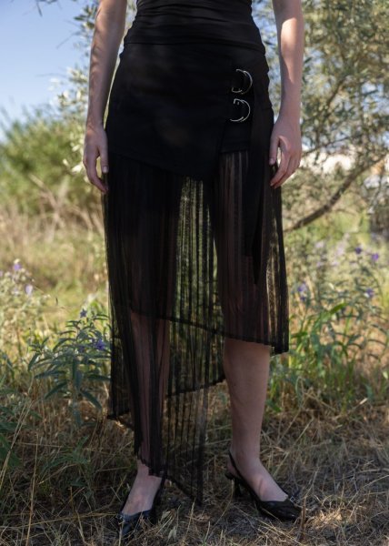 画像9: ESTHE - PLEATED ASYMMETRIC MIDI SKIRT  アシンメトリーラップスカート - BLACK (9)
