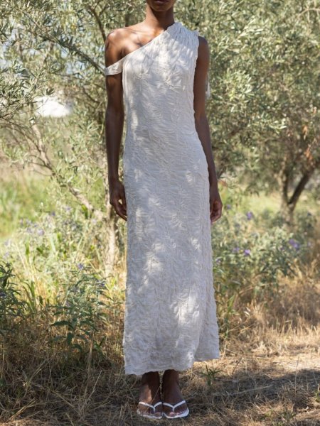 画像8: 【40%OFF】［ESTHE］ONE SHOULDER JACQUARD MAXI DRESS  ジャガードワンショルダーマキシドレス - OFF WHITE (8)