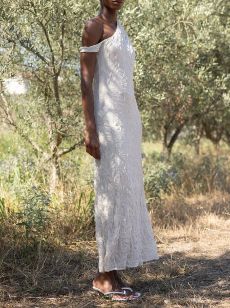 画像10: 【40%OFF】［ESTHE］ONE SHOULDER JACQUARD MAXI DRESS  ジャガードワンショルダーマキシドレス - OFF WHITE (10)