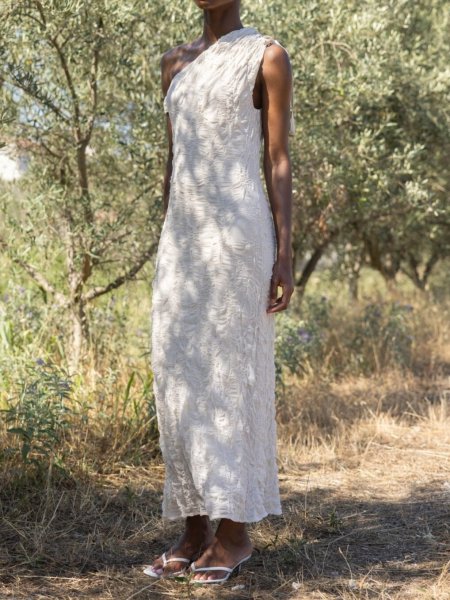 画像9: 【40%OFF】［ESTHE］ONE SHOULDER JACQUARD MAXI DRESS  ジャガードワンショルダーマキシドレス - OFF WHITE (9)