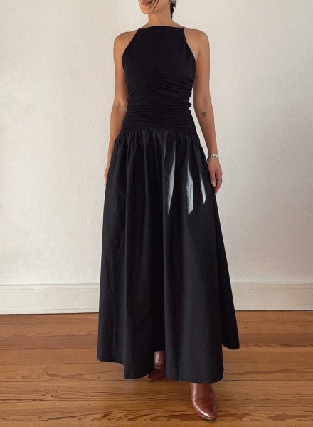 画像5: ESTHE - Mixed Jersey Ruched Maxi Dress 異素材ミックスドレス- Black (5)