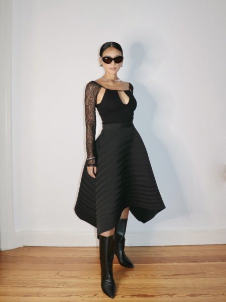 画像17: 【40%OFF】［ESTHE］Asymmetrical Pleated Skirt  アシンメトリープリーツスカート - Black (17)