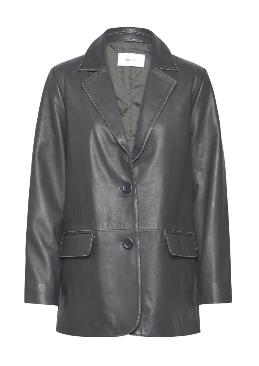画像1: HOSBJERG - Nana Leather Blazer レザーブレザージャケット - Dark Grey (1)