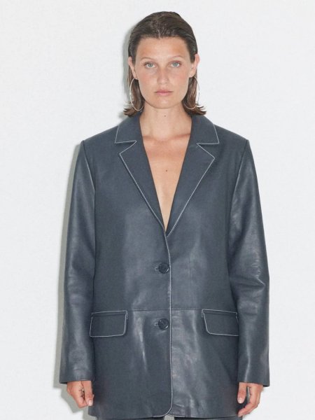 画像3: HOSBJERG - Nana Leather Blazer レザーブレザージャケット - Dark Grey (3)