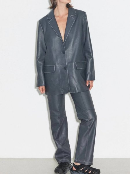 画像6: HOSBJERG - Nana Leather Blazer レザーブレザージャケット - Dark Grey (6)
