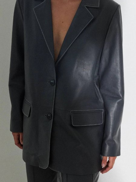 画像9: HOSBJERG - Nana Leather Blazer レザーブレザージャケット - Dark Grey (9)