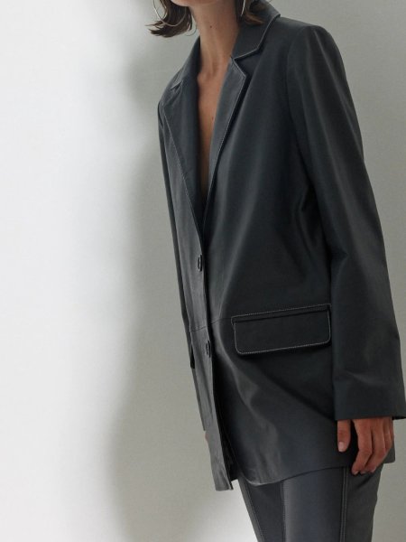 画像8: HOSBJERG - Nana Leather Blazer レザーブレザージャケット - Dark Grey (8)