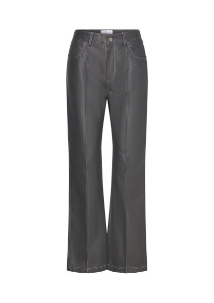 画像2: HOSBJERG - Nana Leather Pants ストレートレザーパンツ - Dark Grey (2)