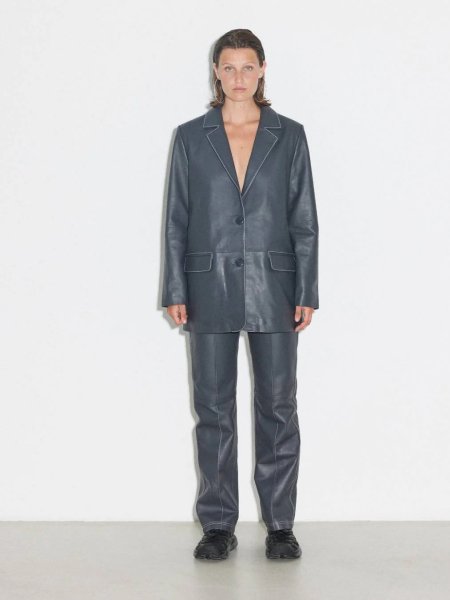 画像5: HOSBJERG - Nana Leather Pants ストレートレザーパンツ - Dark Grey (5)