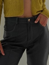 画像8: HOSBJERG - Nana Leather Pants ストレートレザーパンツ - Dark Grey (8)