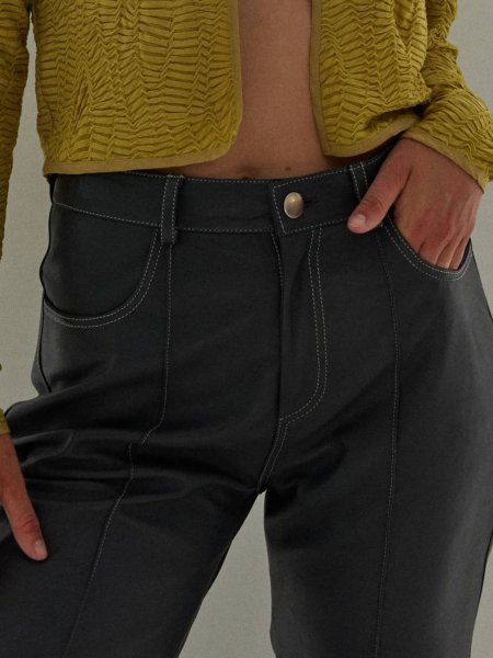 画像8: HOSBJERG - Nana Leather Pants ストレートレザーパンツ - Dark Grey (8)