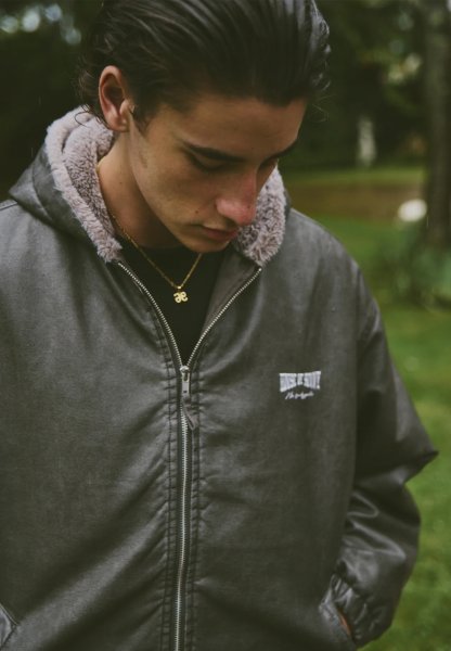 画像15: ［HOUSE OF SUNNY］Vegan Leather Hoodie Jacket  ヴィーガンレザーフーディジャケット - Dark Grey (15)