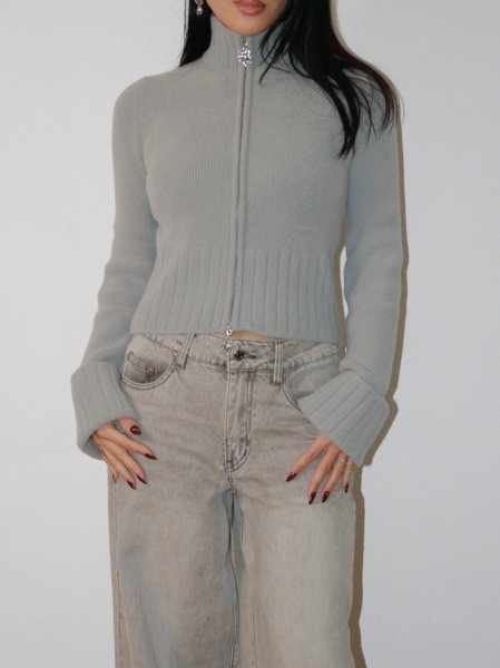 画像8: ［HOUSE OF SUNNY］Chunky Rib Peggy  ジップアップニットカーディガン - School Grey (8)