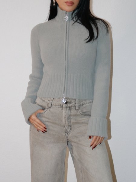 画像9: ［HOUSE OF SUNNY］Chunky Rib Peggy  ジップアップニットカーディガン - School Grey (9)