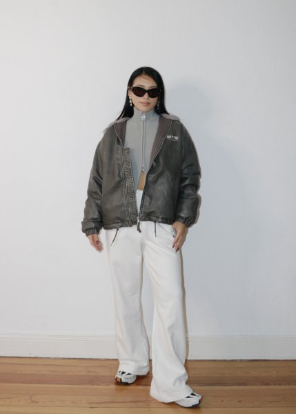 画像7: ［HOUSE OF SUNNY］Vegan Leather Hoodie Jacket  ヴィーガンレザーフーディジャケット - Dark Grey (7)