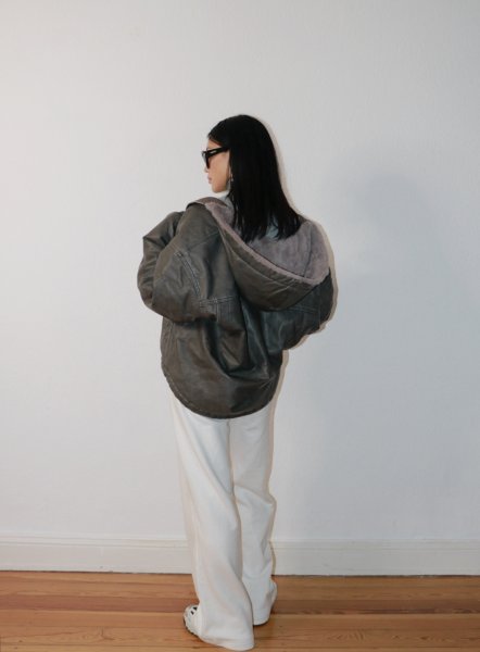 画像11: ［HOUSE OF SUNNY］Vegan Leather Hoodie Jacket  ヴィーガンレザーフーディジャケット - Dark Grey (11)