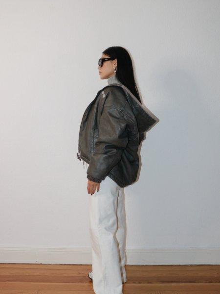 画像10: ［HOUSE OF SUNNY］Vegan Leather Hoodie Jacket  ヴィーガンレザーフーディジャケット - Dark Grey (10)