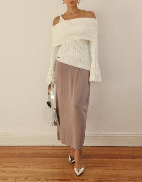 画像10: ［HOUSE OF SUNNY］ Chunky Rib Top オフショルダーニットトップ - Off White (10)