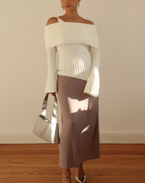 画像9: ［HOUSE OF SUNNY］ Chunky Rib Top オフショルダーニットトップ - Off White (9)