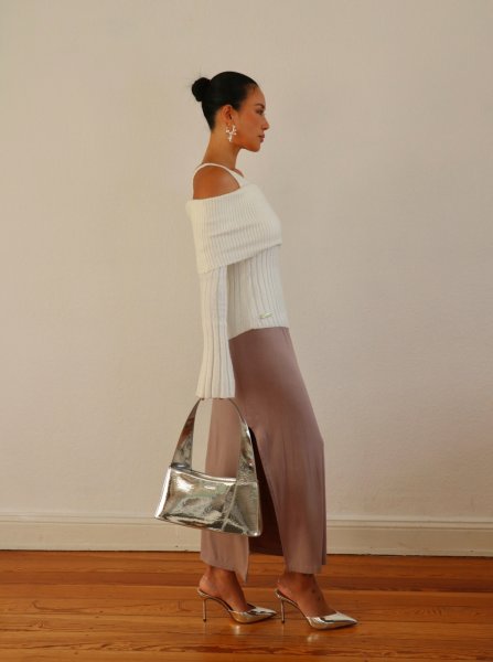 画像11: ［HOUSE OF SUNNY］ Chunky Rib Top オフショルダーニットトップ - Off White (11)