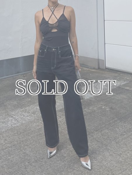 画像14: HOUSE OF SUNNY - 13OZ  Unisex Carpenter Straight Leg Denim ホワイトステッチ ストレートレッグデニム - Jet Black (14)