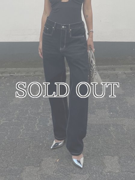 画像13: HOUSE OF SUNNY - 13OZ  Unisex Carpenter Straight Leg Denim ホワイトステッチ ストレートレッグデニム - Jet Black (13)