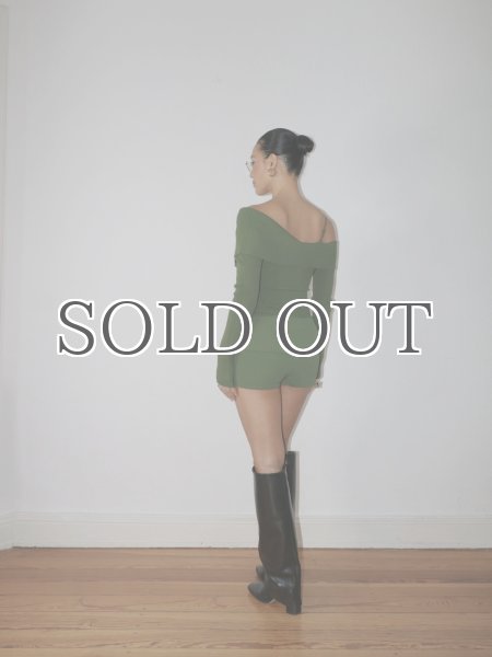 画像15: ［HOUSE OF SUNNY］One Love Off Shoulder Rib Top オフショルダーニットトップ - Pine Green (15)